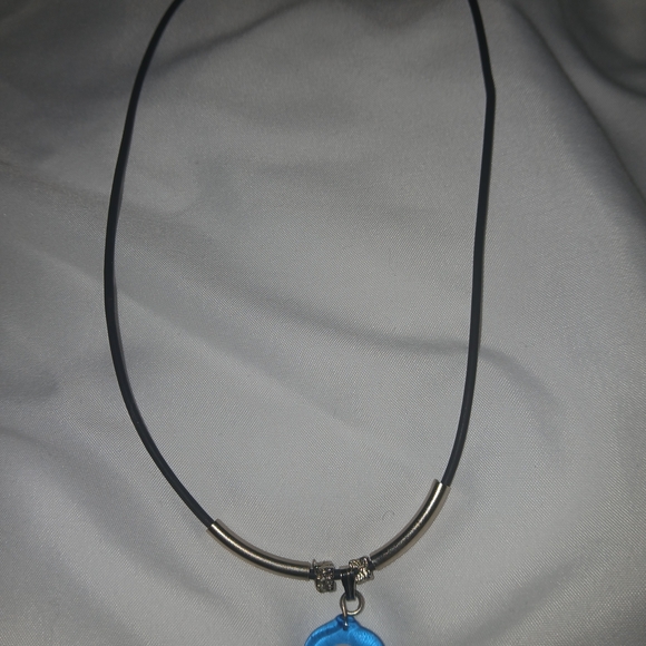 Blue Evil Eye Pendant Necklace On Leather Chain W/ Silver Detail - Picture 3 of 4
